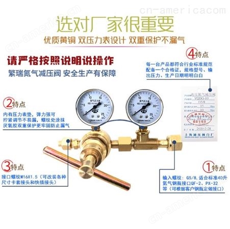 上海减压 YQDG-10 高压全铜瓶用氮气减压器 调节表 减压阀