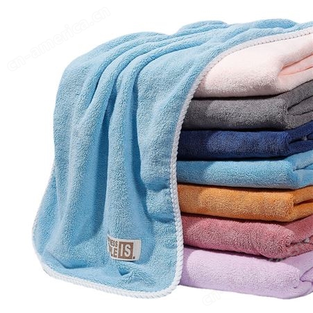摩西批发吸水毛巾浴巾家居日用情侣洗澡干发巾素色珊瑚绒套巾