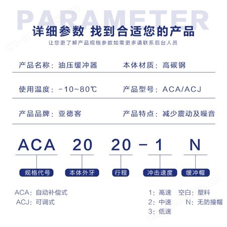 亚德客ACA/ACJ0806/1007/1210/1412/2020-1-2-3气缸油压缓冲器