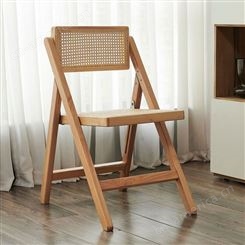 博德森藤编折叠餐椅侘寂复古民宿设计师家用靠背椅子中古实木家具