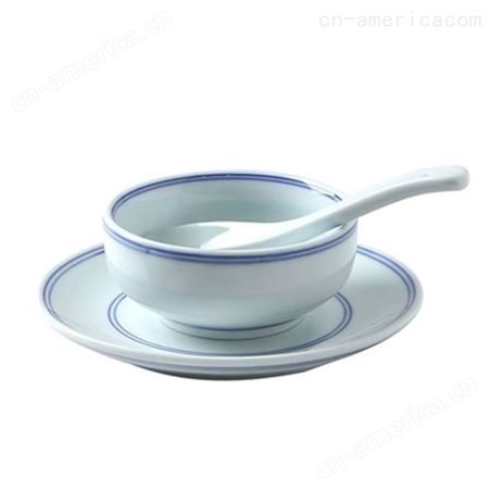 简约中式餐具套装 景德镇陶瓷双蓝线碗 饭碗汤碗菜碟饭店餐具定制