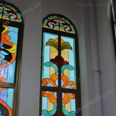 玉娇彩绘教堂玻璃艺术窗玻古典彩绘玻璃吊顶玻璃复古门窗穹顶玻璃工程