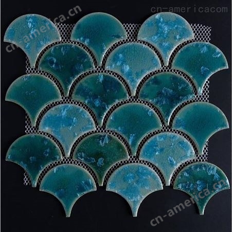 北欧马赛克扇形蓝色鱼鳞砖 浴室卫生间厨房背景墙 冰裂陶瓷鱼池瓷砖